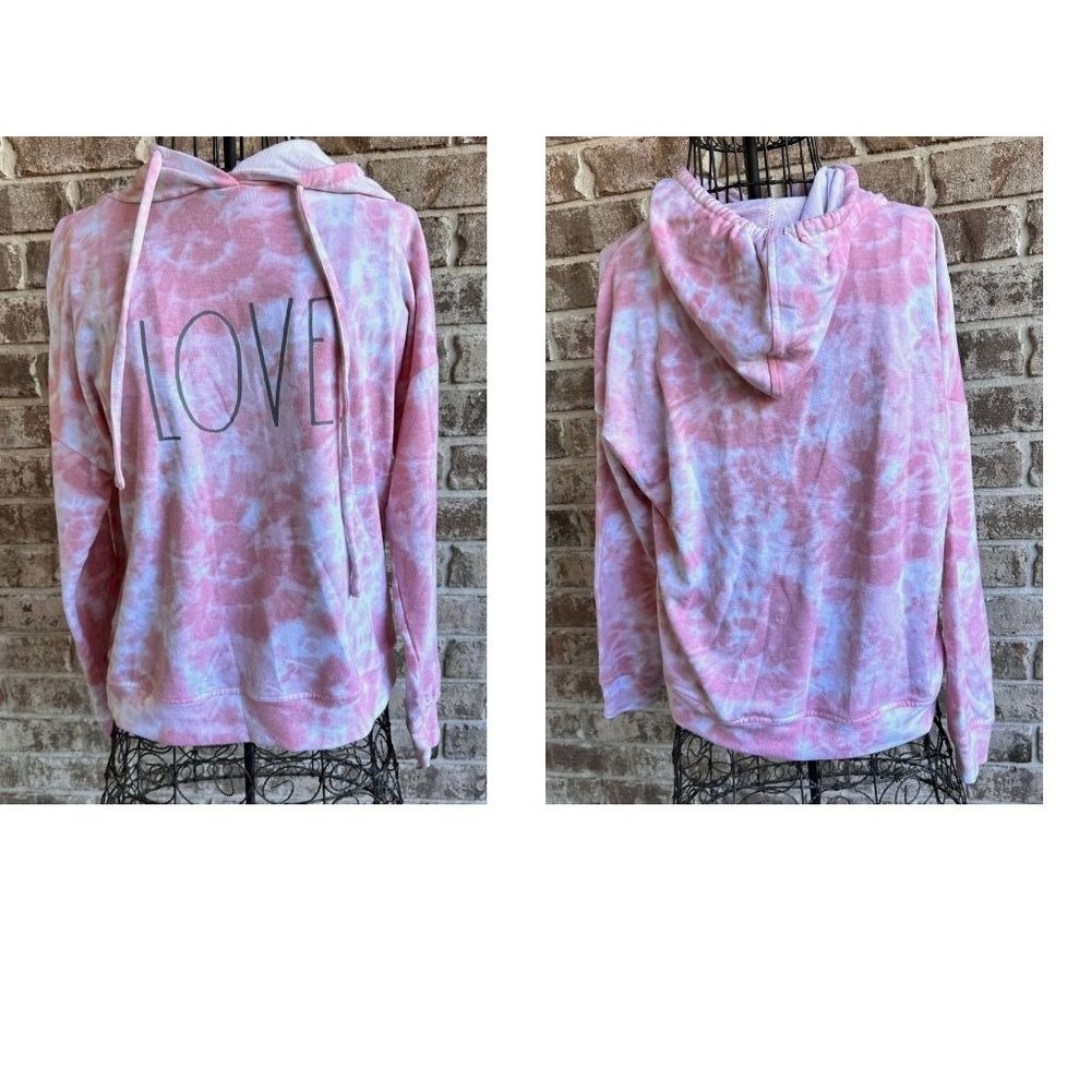 Rae Dunn Graphic Love Hoodie Sz XS Extra Small Tie Dye Drop Sleeve Beach…